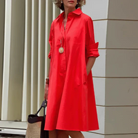 Jaira | Langarm Shirtkleid | Midi in Rot
