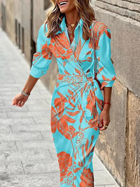 Langärmeliges Sommer-Wickelkleid für Damen | Maxi in Hellblau