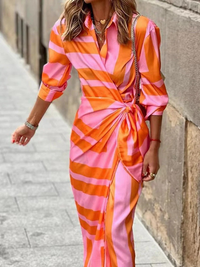 Langärmeliges Sommer-Wickelkleid für Damen | Maxi in Orange-rosa