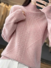Lara | Damen Weicher Zopfmuster Rollkragenpullover in Rosa