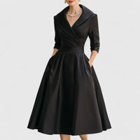 Lea | Damen Elegantes Wickel-Midi-Abendkleid in Schwarz