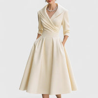 Lea | Damen Elegantes Wickel-Midi-Abendkleid in Beige