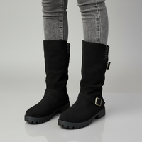 Lea | Damen Robuste Wadenlange Schnallen Stiefel in Schwarz