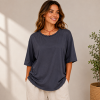 Lena | Damen Lockere Leichte Kurzarm Bluse in Dunkelgrau
