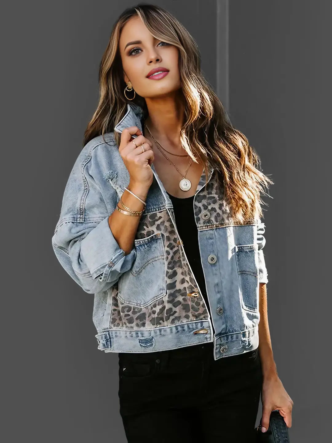Leoparden-Denim-Jacke - Camille