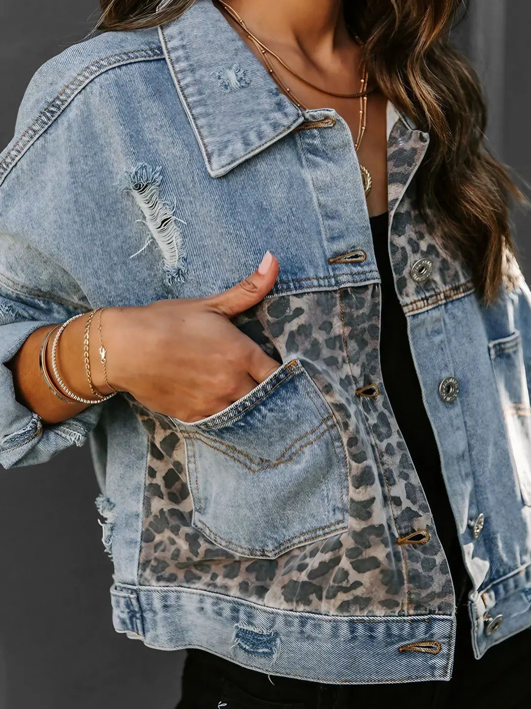 Leoparden-Denim-Jacke - Camille