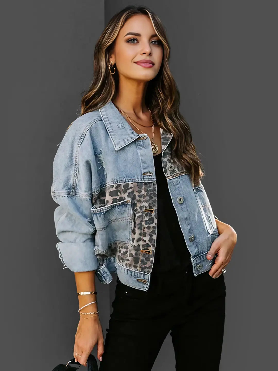 Leoparden-Denim-Jacke - Camille