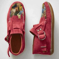 Gemusterte Damen-Loafers mit Schnallen – Bequeme und stylische Mokassins für den Alltag in Rot