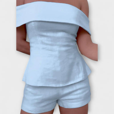 Olivia - Weißes Baumwoll-Leinen Zweiteiliges Ensemble