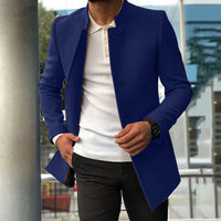 Herren Wintermantel | lang mit Stehkragen in Blau