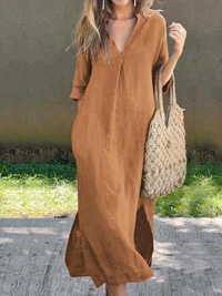 Lockeres bequemes Sommerkleid für Damen | Midi in Khaki