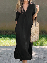 Lockeres bequemes Sommerkleid für Damen | Midi in Schwarz