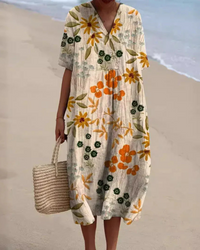Lockeres geblümtes Sommerkleid für Damen | Midi in Gelb