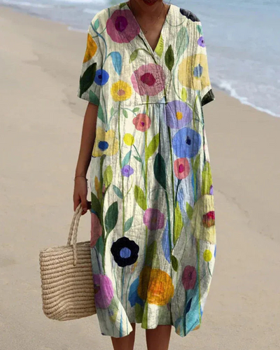 Lockeres geblümtes Sommerkleid für Damen | Midi