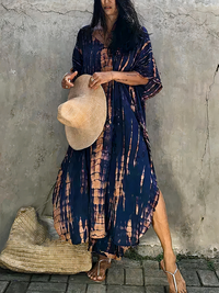 Luftiges Kaftan-Strandkleid für Damen | Maxi in Marineblau