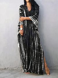 Luftiges Kaftan-Strandkleid für Damen | Maxi in Schwarz-Weiß
