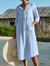 Luftiges langärmeliges Sommerkleid für Damen | Midi in Blau