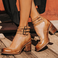 Luisa | Damen Lässige Blockabsat Riemchen-Pumps in Braun