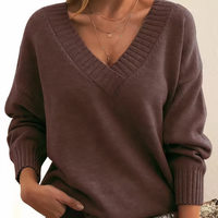 Sabine | Damen Kaschmir V-Ausschnitt Pullover in Braun