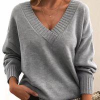 Sabine | Damen Kaschmir V-Ausschnitt Pullover in Grau