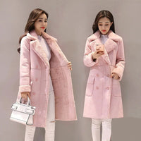 LuxFur - Dickes Wildleder Revers Mantel Pendler in rosa