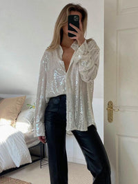 Paola – Funkelnde Oversize-Glitzerbluse für Damen in Weiß