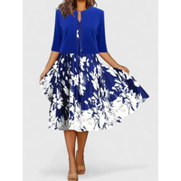 Melanie | Damen Florales Muster Midikleid mit Strickjacke in Blau