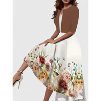 Melanie | Damen Florales Muster Midikleid mit Strickjacke in Braun