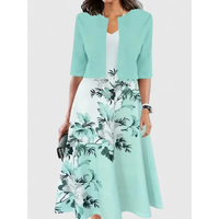 Melanie | Damen Florales Muster Midikleid mit Strickjacke in Grün