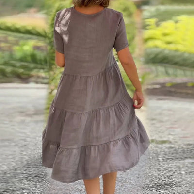 V-Ausschnitt Leinenkleid für Damen