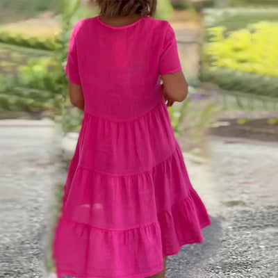 V-Ausschnitt Leinenkleid für Damen