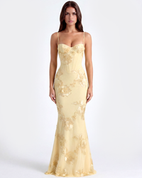 Marlene | Damen Besticktes Formelles Hochzeitsgast Kleid in Gelb