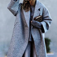 Marlene | Damen Lang Oversize Wollmantel in Grau