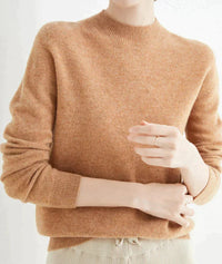 Marlene | Damen Weicher Stehkragen Kashmirpullover in Hellbraun
