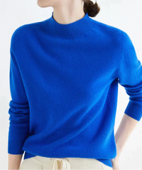 Marlene | Damen Weicher Stehkragen Kashmirpullover in Blau
