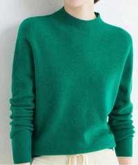 Marlene | Damen Weicher Stehkragen Kashmirpullover in Dunkelgrün