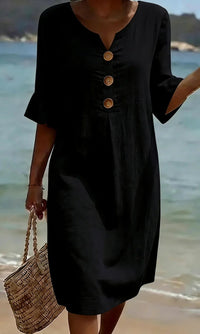 Marlene | Midikleid mit Holzknöpfen und Rüschenärmeln in Schwarz