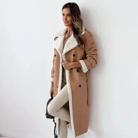 Martina | Damen Gefütterter Langer Knöpfen Mantel in Khaki