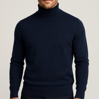 Matthias | Herren Klassischer Langärmliger Rollkragenpullover in Marineblau