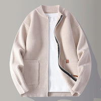 Maximilian | Herren Gerippte Reißverschluss Rippstrickjacke in Beige