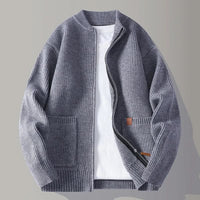 Maximilian | Herren Gerippte Reißverschluss Rippstrickjacke in Grau