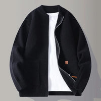 Maximilian | Herren Gerippte Reißverschluss Rippstrickjacke in Schwarz