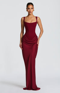 Mia | Damen Formelles Drapiertes Maxi Abendkleid in Rot