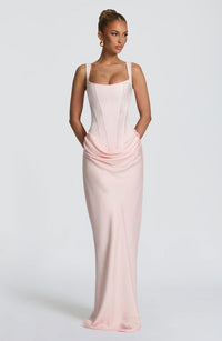 Mia | Damen Formelles Drapiertes Maxi Abendkleid in Rosa