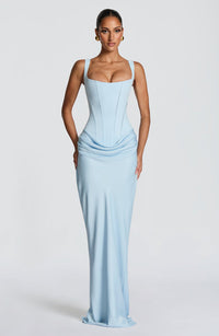Mia | Damen Formelles Drapiertes Maxi Abendkleid in Blau