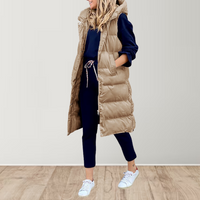 Mia | Elegante Lange Longweste in Kaki