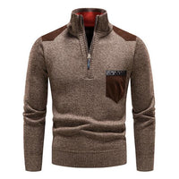 Pullover Herren Mit Reißverschluss | Zipper Design Mit Brusttasche in Braun