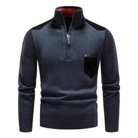Pullover Herren Mit Reißverschluss | Zipper Design Mit Brusttasche in Blau