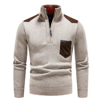Pullover Herren Mit Reißverschluss | Zipper Design Mit Brusttasche in Beige
