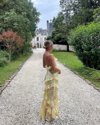 Modernes gerafftes Sommerkleid für Damen | Maxi in Gelb